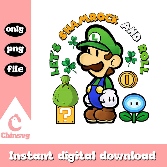 Luigi character let's shamrock and roll png, st patrick png