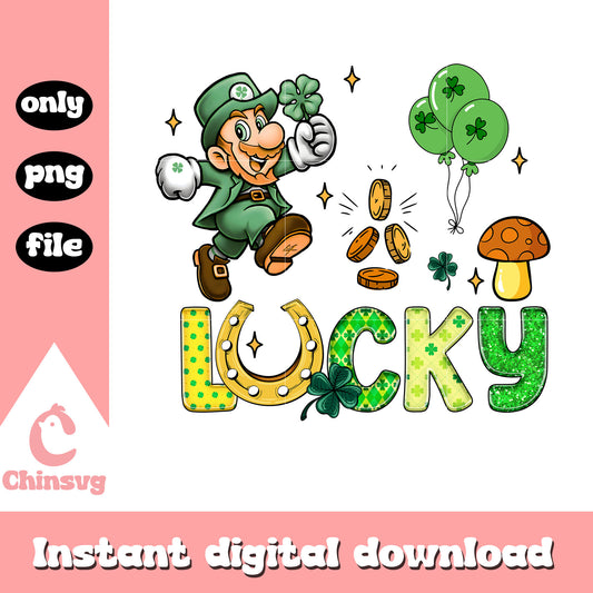 Luigi lucky font design png, super mario png, patrick's day png