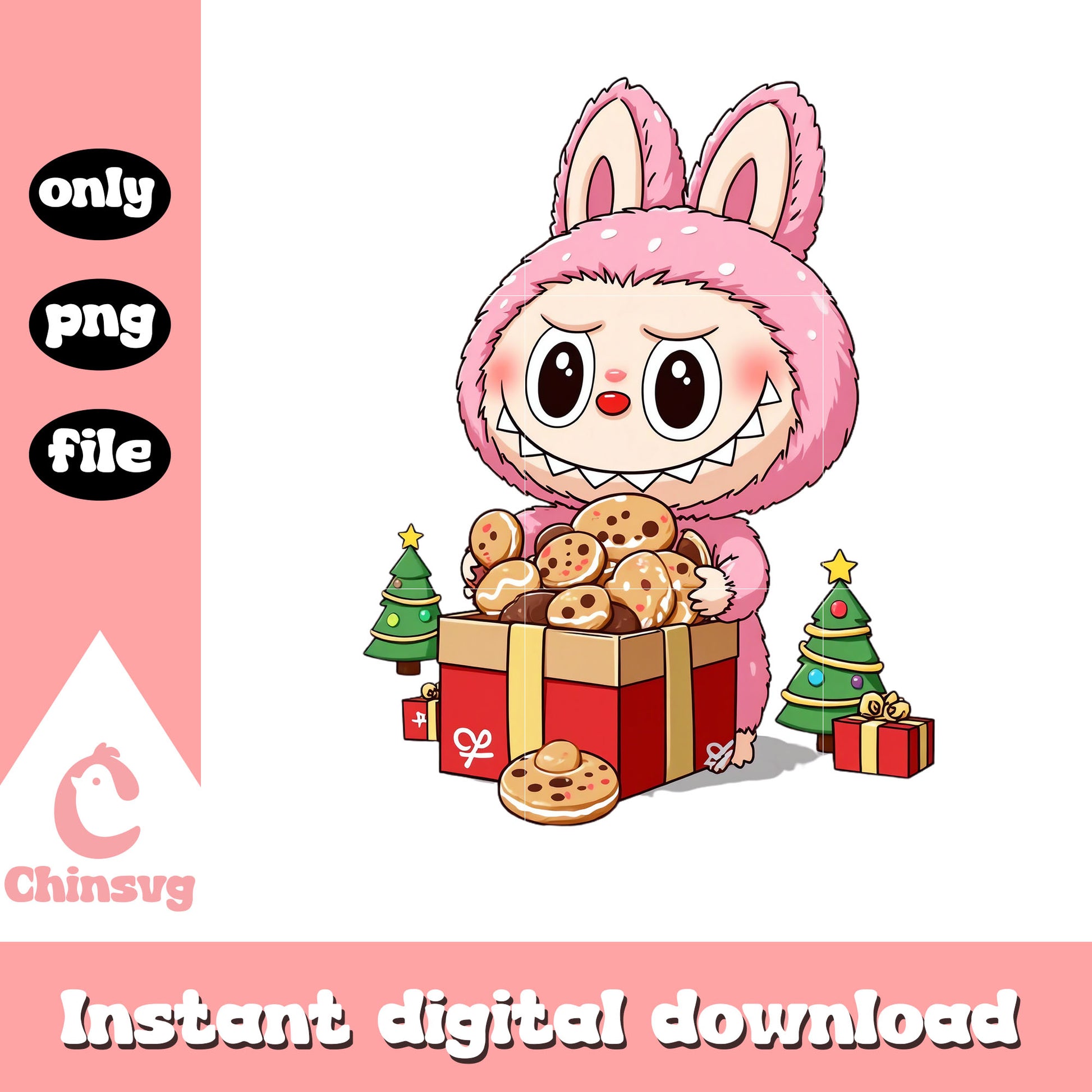 Lychee berry labubu with cookie png, labubu clothing png