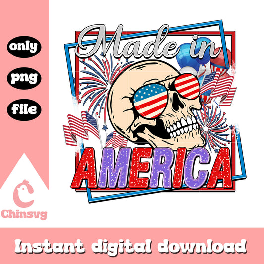 Made in america skull freedom day png, skull glasses png
