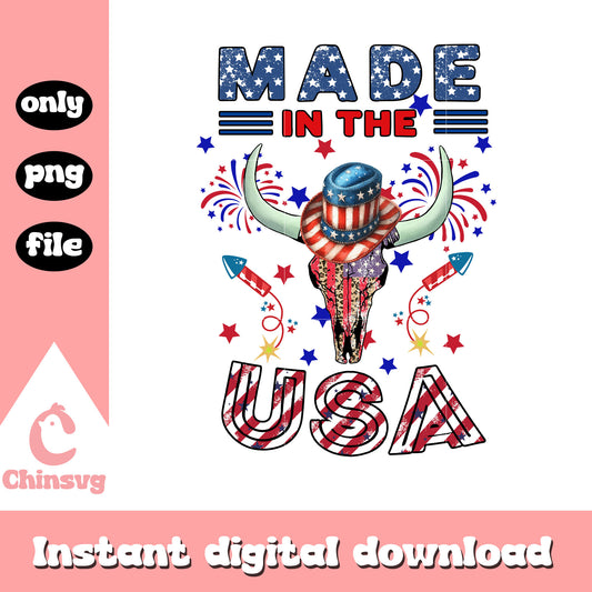 Made in the usa 4th of july png, buffalo skull png, usa day png
