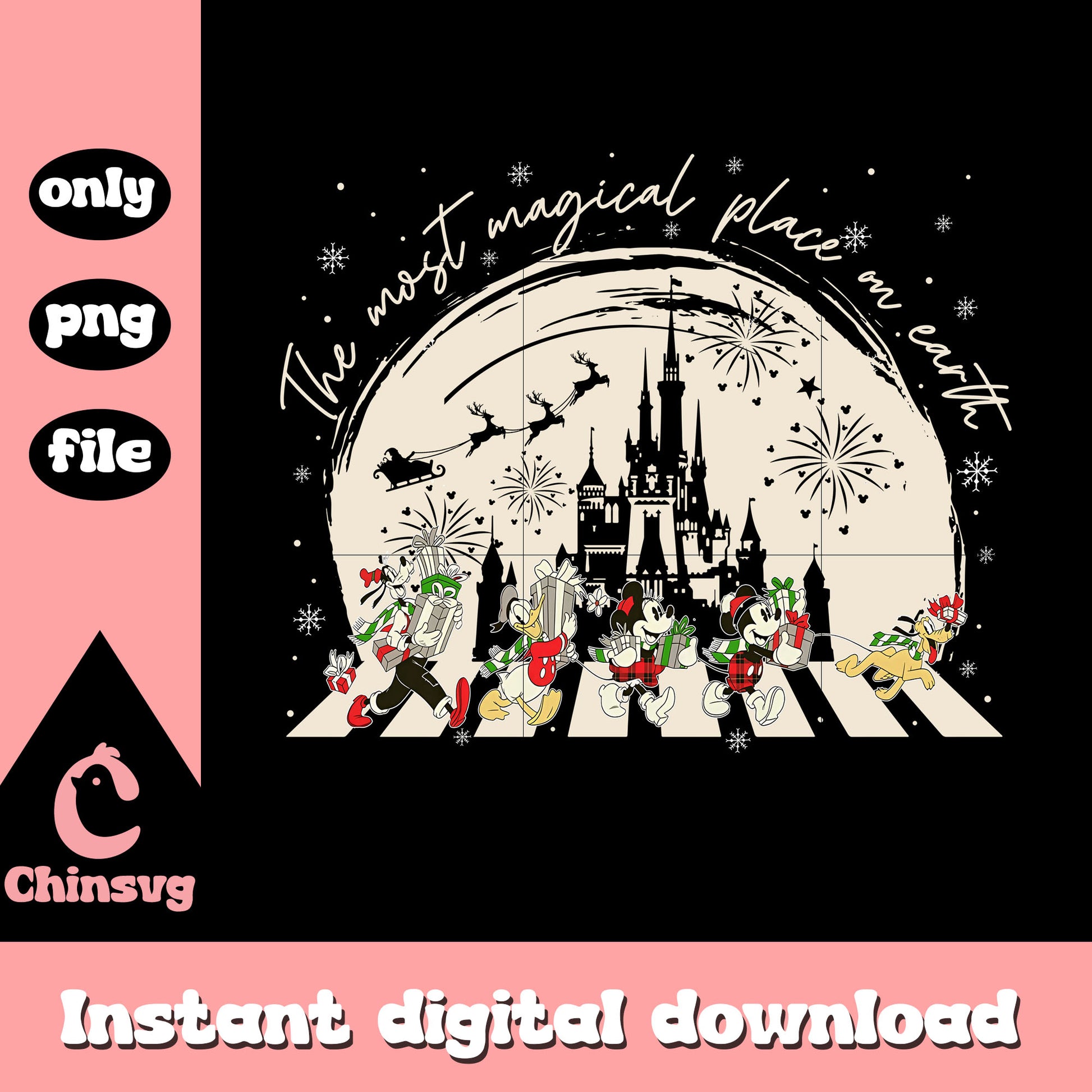 Magical place on earth disney christmas quote png, disney friends png