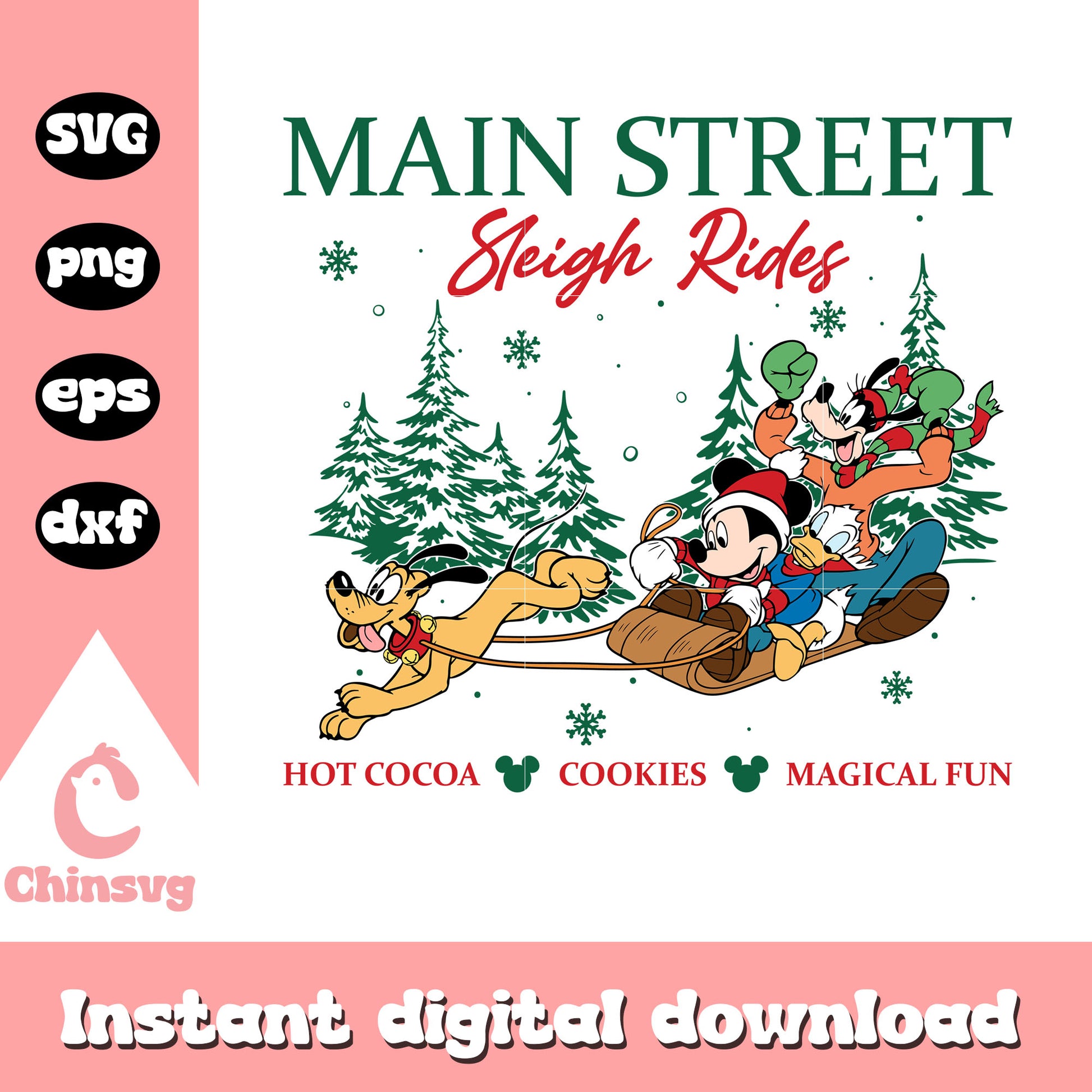 Main street sleigh rides christmas day svg, mickey and friends svg
