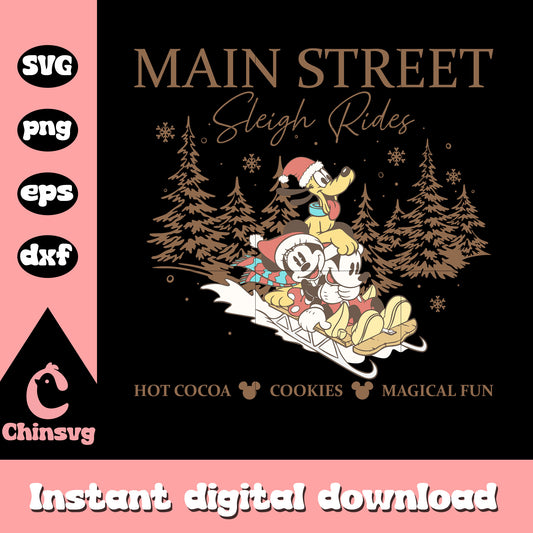 Main street sleigh rides design svg, mickey and friends svg