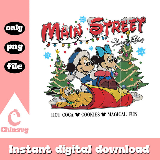 Main street sleigh rides mickey minnie png, christmas sleigh png