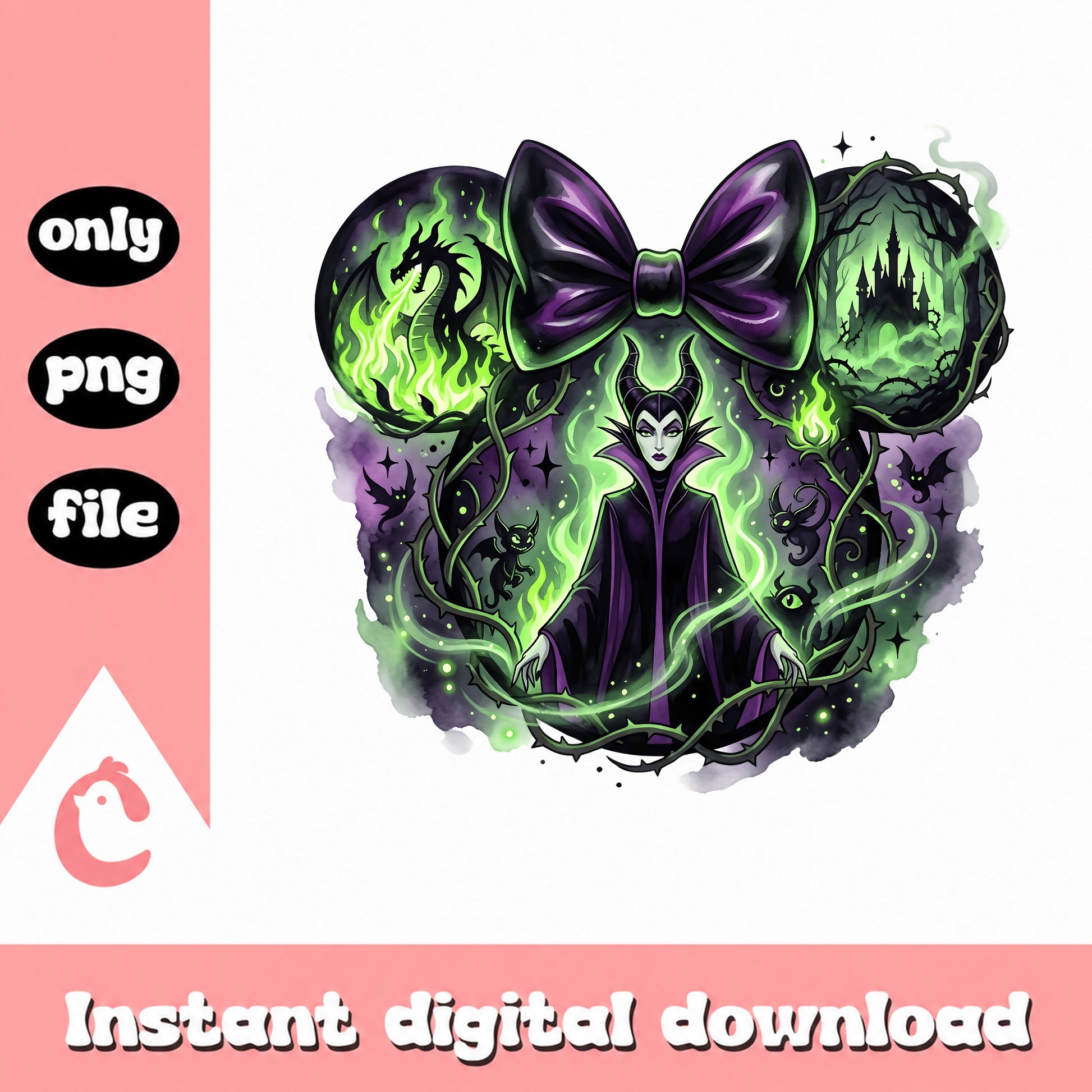 Maleficent Mickey Ears PNG, Disney Villain PNG, Halloween PNG