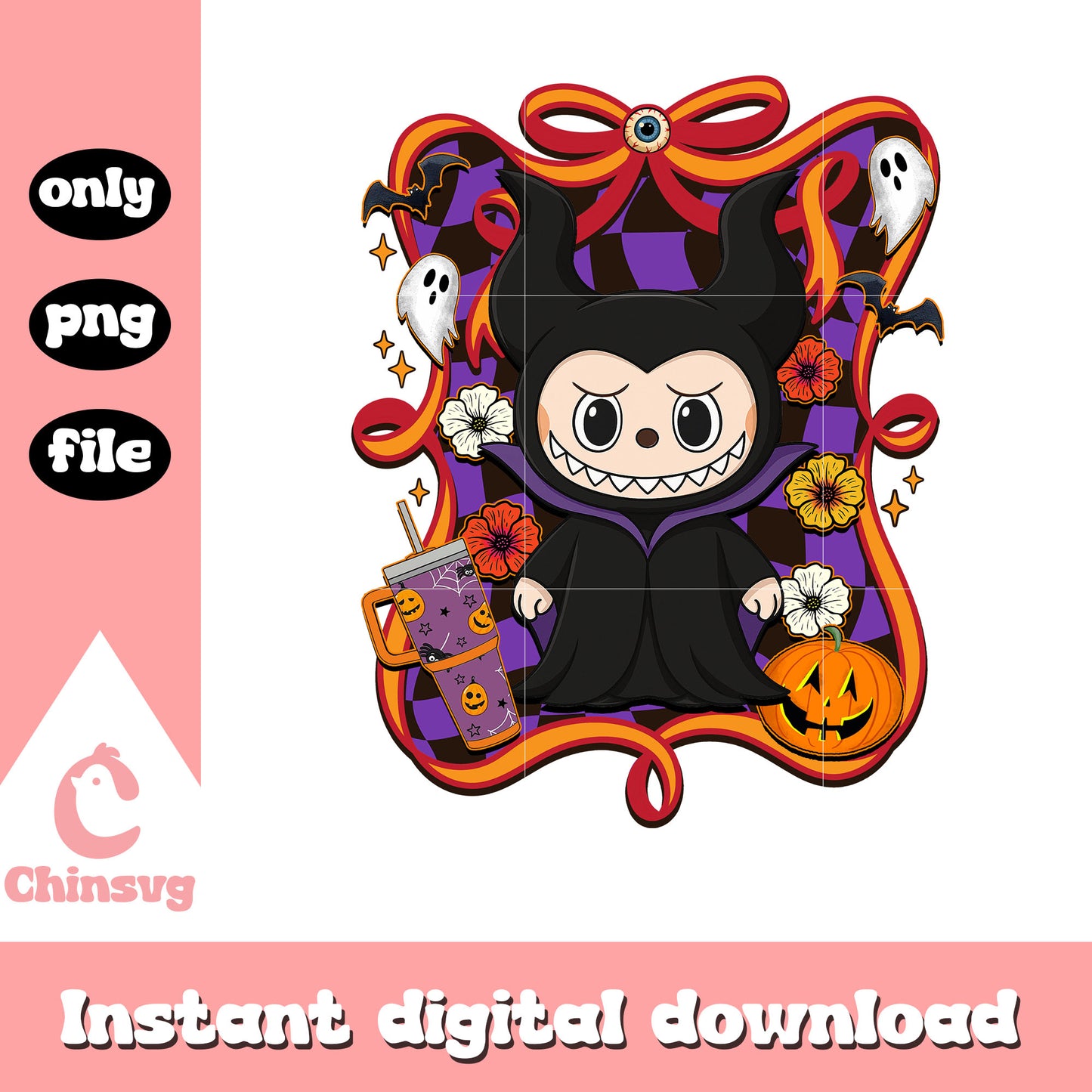 Maleficent halloween labubu bow png, maleficent disney png