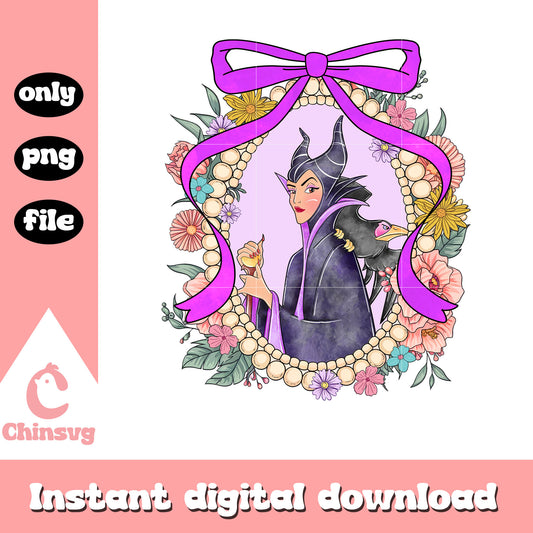 Maleficent mirror vintage flowers png, disney character png