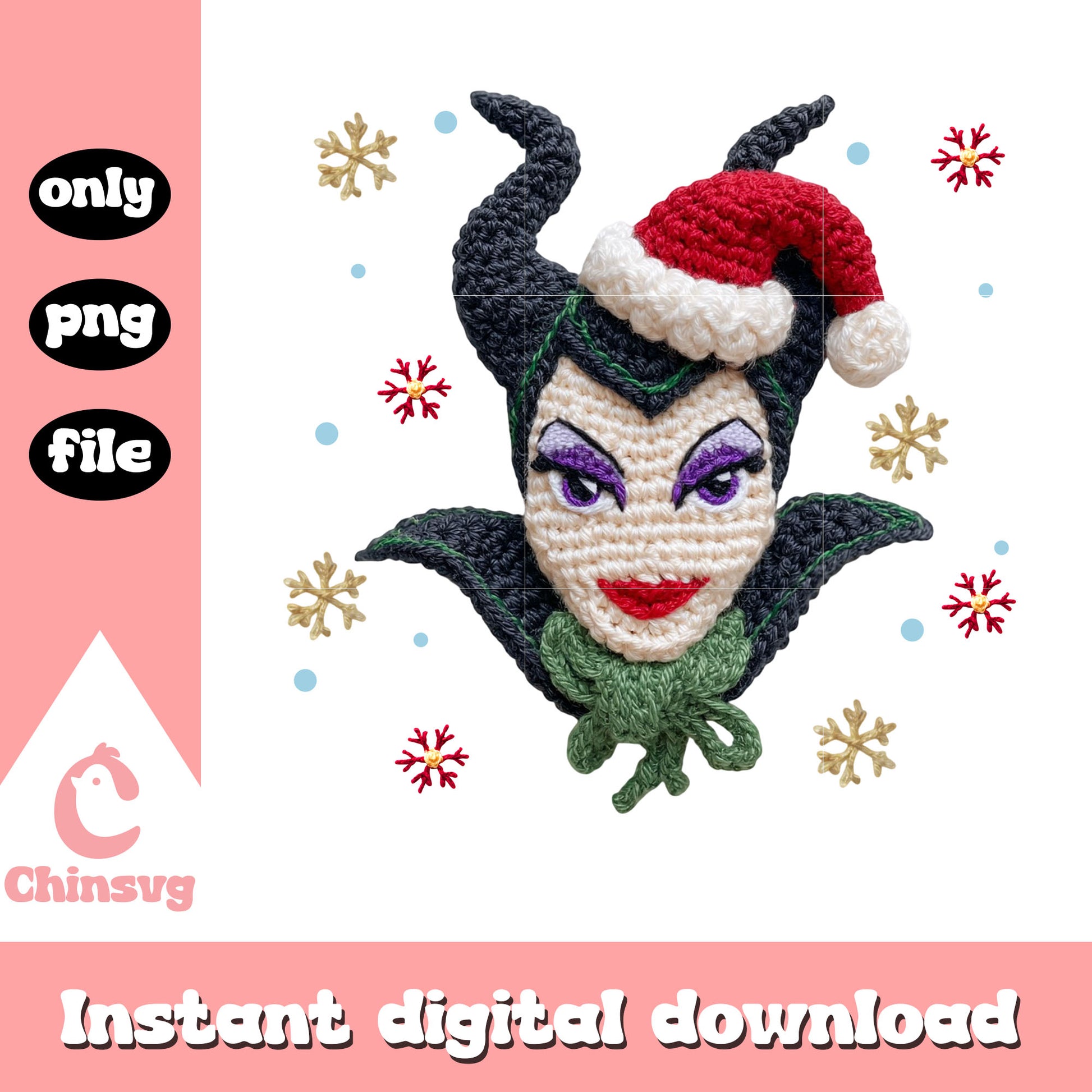 Maleficent santa hat yarn crochet png, disney villain png
