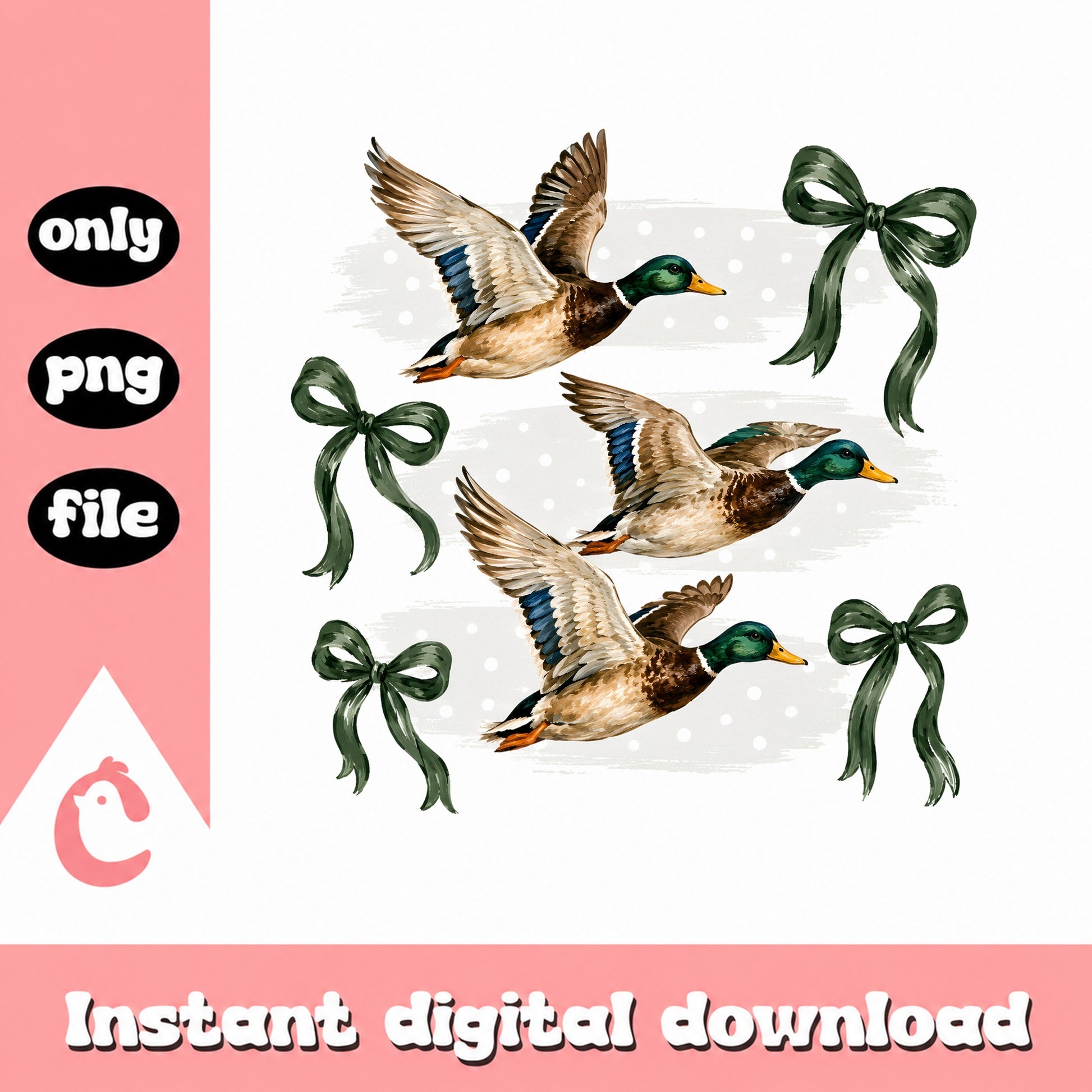 Mallard Duck With Green Bow PNG, Watercolor Duck Clipart, PNG