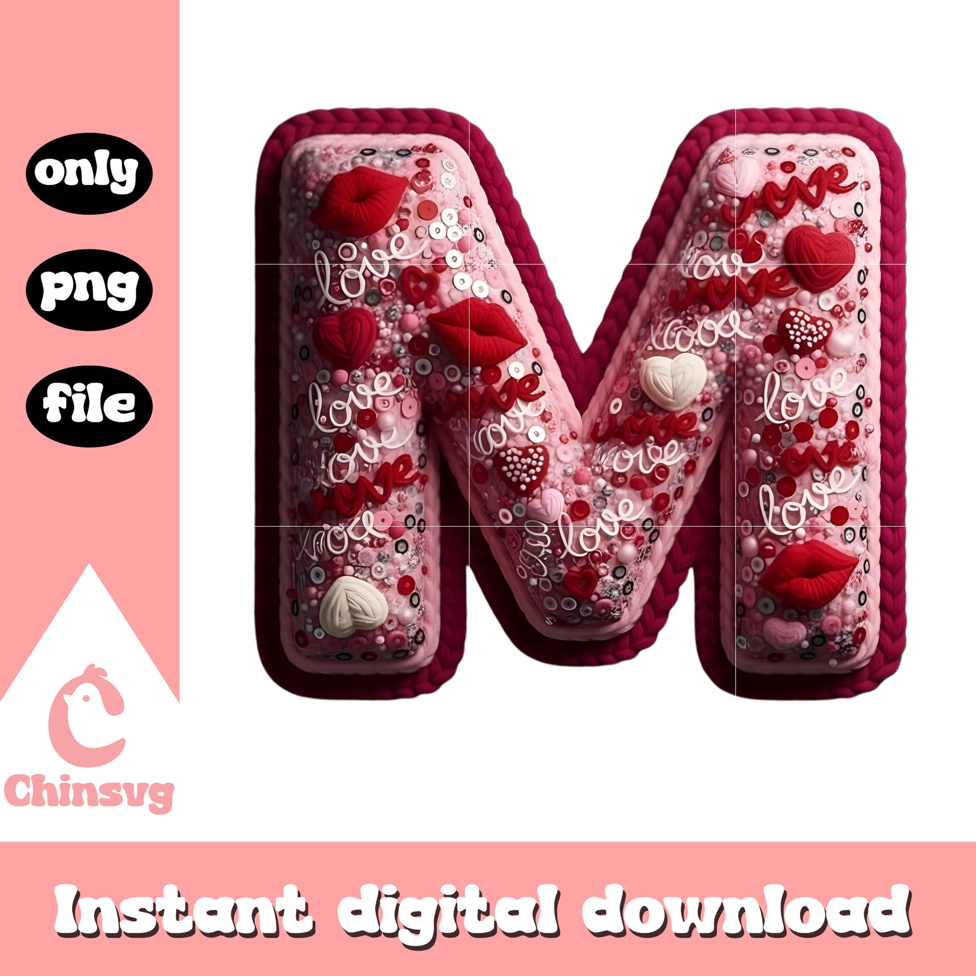 M alphabet valentine lips png, heart valentine's day​ png