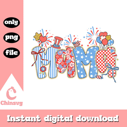 Mama america vibe independence day png, mama red blue font png