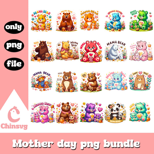 Mama bear care bears characters bundle png, care bears png, mother day png