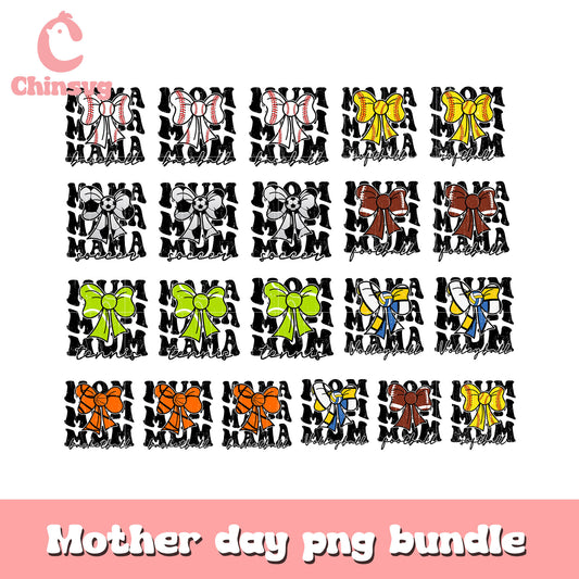 Mama bow tie sport design bundle png, sports moms​ png