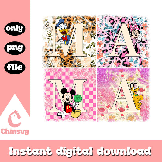 Mama disney characters font design png, mickey and friends png