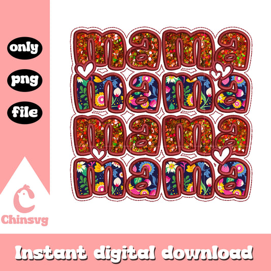 Mama font design png, vintage flowers png, mama floral png