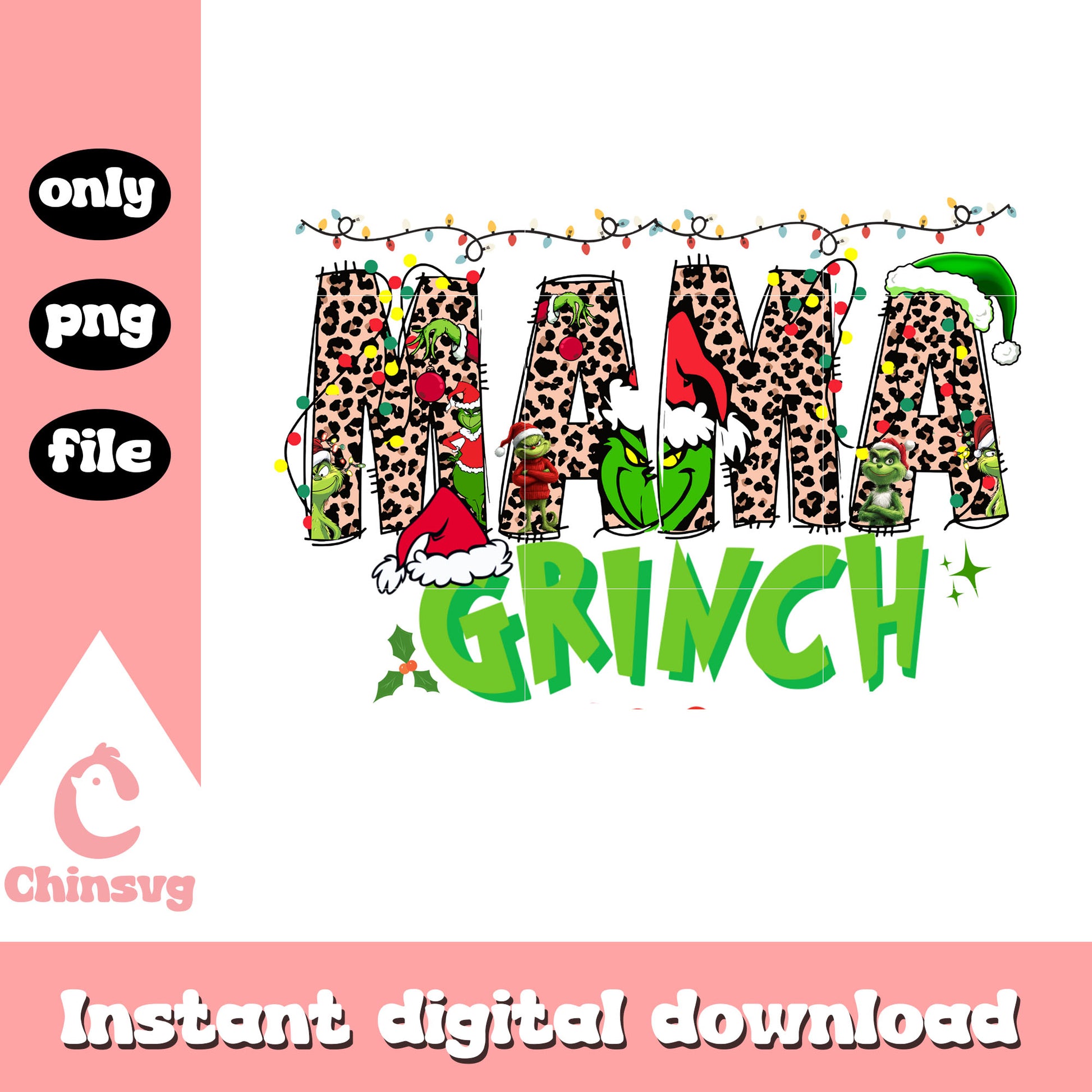 Mama grinch christmas text design png, the grinch movie png