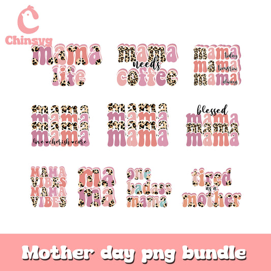 Mama life pink leopard design bundle png, mama font​ png