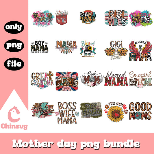Mama retro pattern font design bundle png, mother of day png