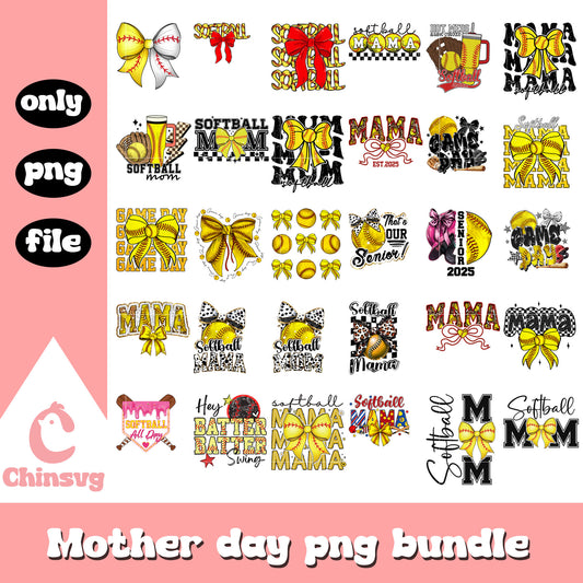 Mama softball bundle design png, softball png, mother's day png