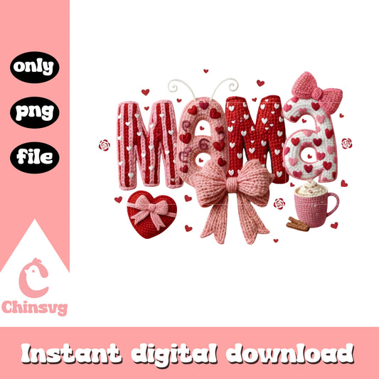 Mama valentine design crochet png, valentines day bow​ png