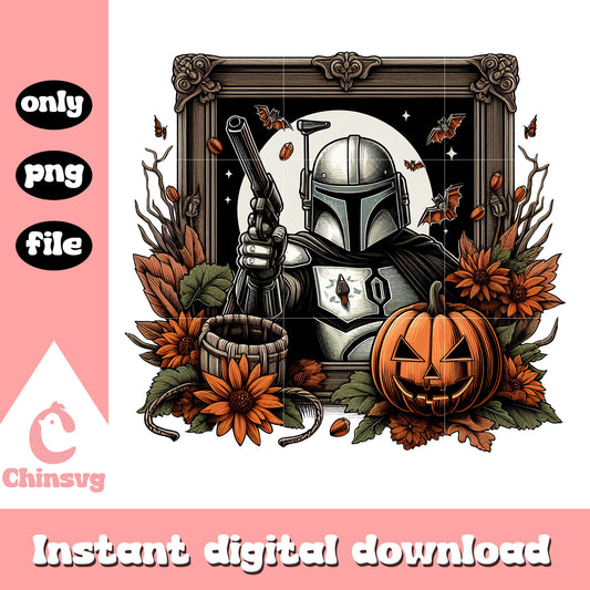 Mandalorian character and halloween pumpkin png, star wars characters png