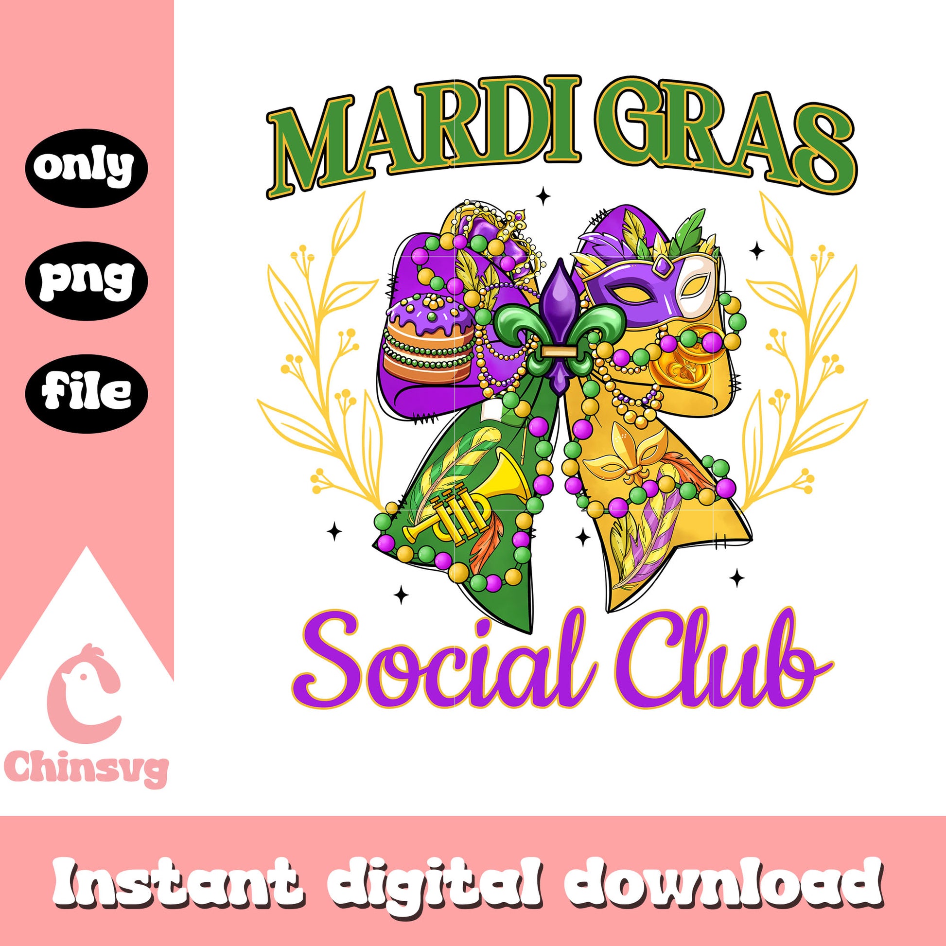 Mardi gras bow social png, mardi gras spring break​ png