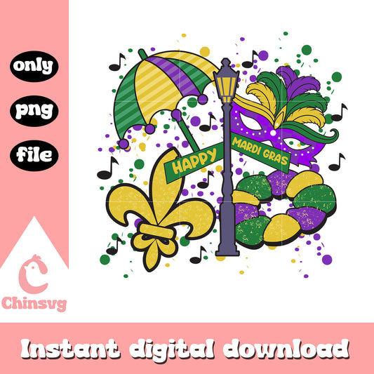 Mardi gras happy umbrella png, carnival mardi gras​ png