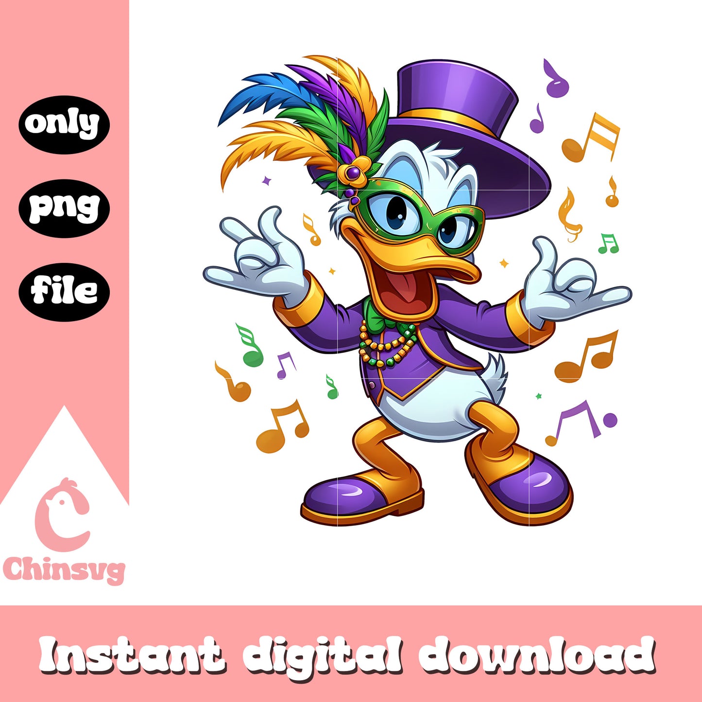 Mardi gras outfit design png, mardi gras png, donald duck png