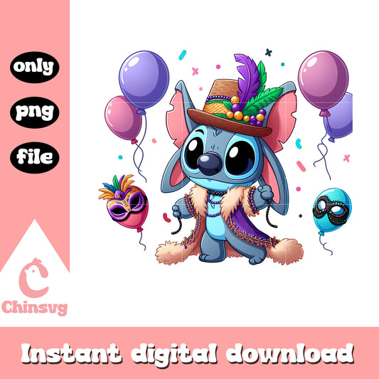 Mardi gras outfit stitch character png, mardi gras png, stitch png