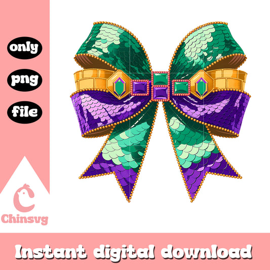 Mardi gras pattern bow design png, happy mardi gras png