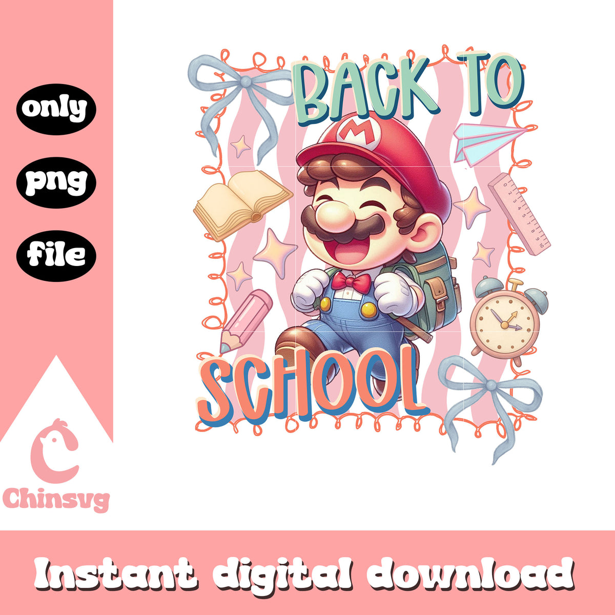 Mario back to school coquette design png, super mario character png ...