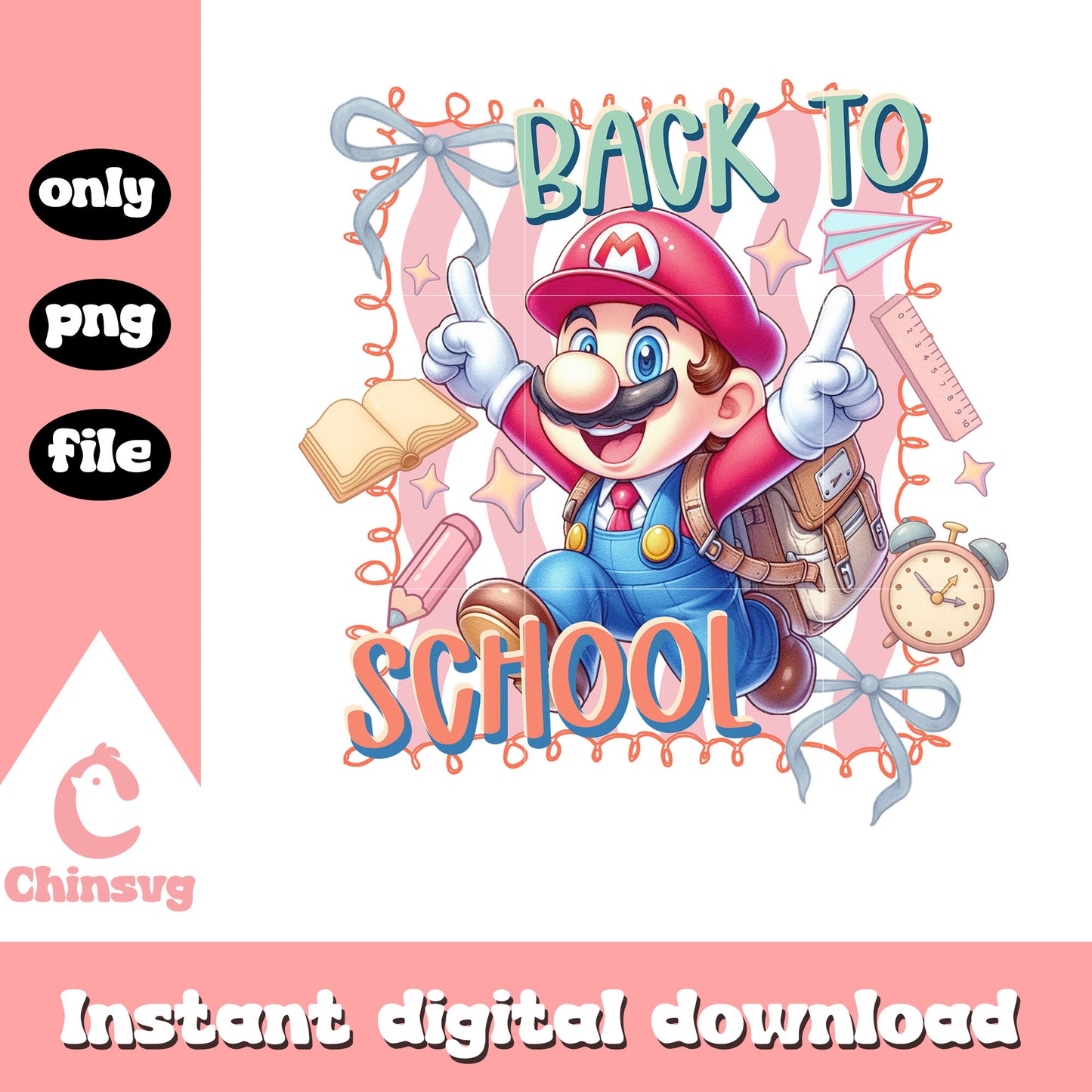 Mario back to school coquette png, super mario clipart png