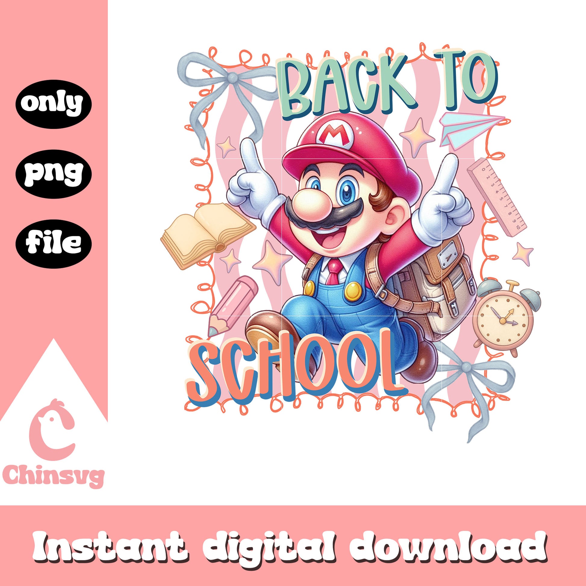 Mario back to school coquette png, super mario clipart png