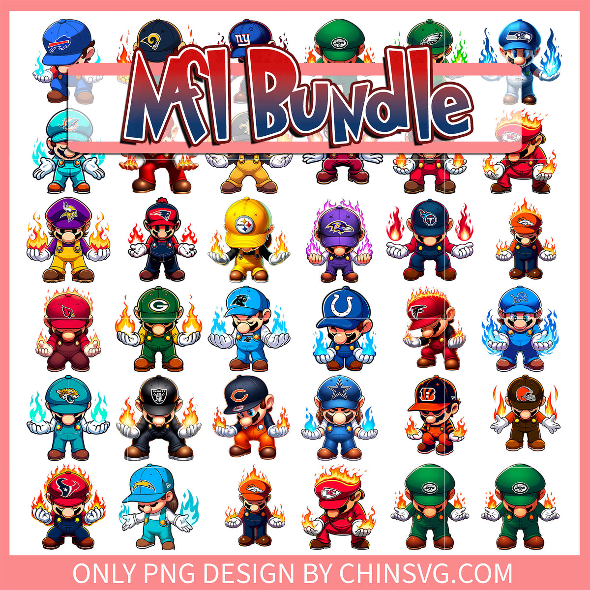 Mario cartoon nfl bundle png, super mario​ png, nfl sport png