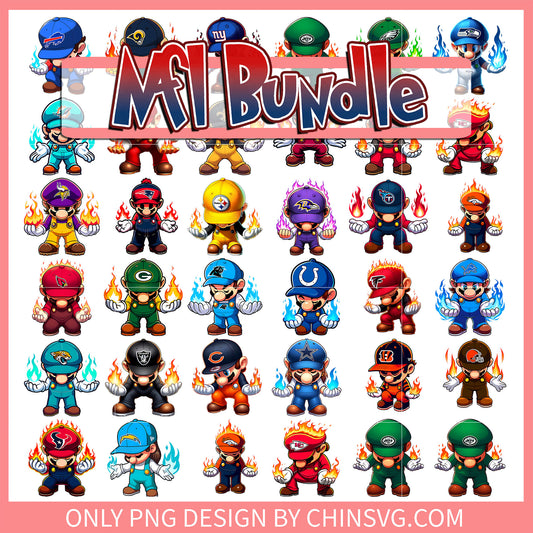 Mario cartoon nfl bundle png, super mario​ png, nfl sport png