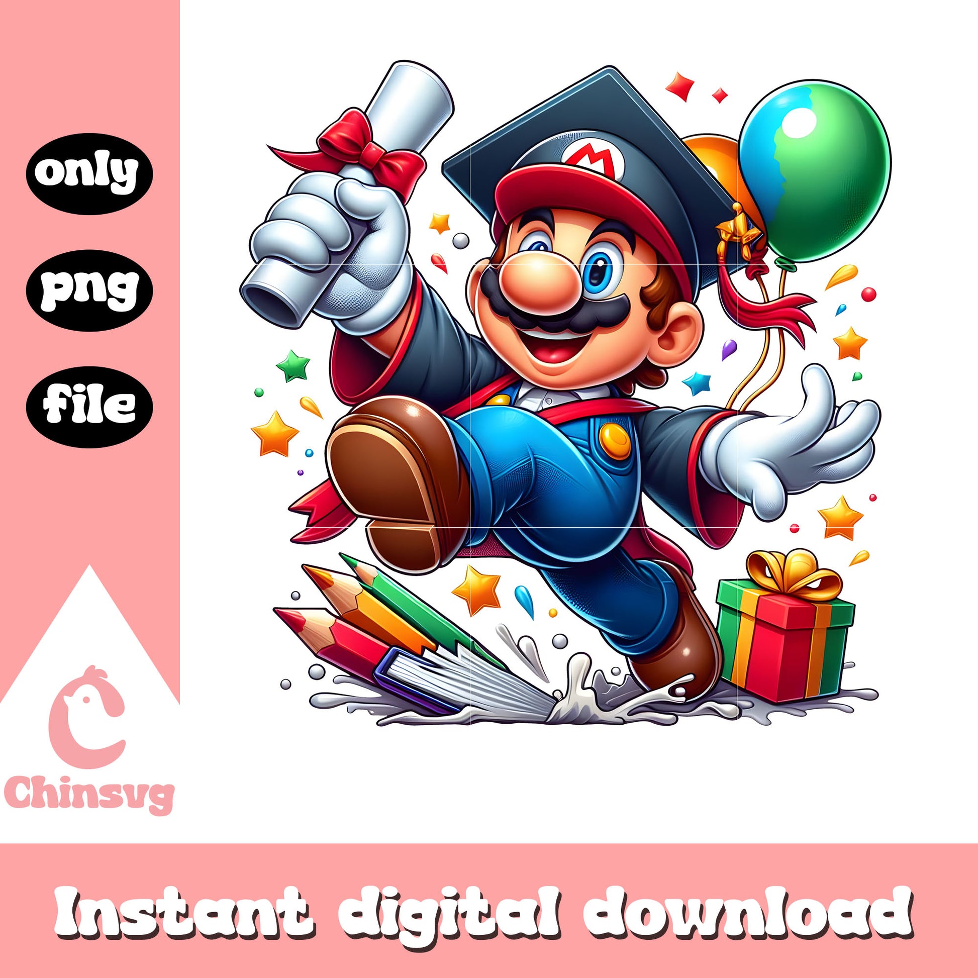 Mario Graduation Invitation Mario graduation png, super mario design png, graduation day png – Chinsvg