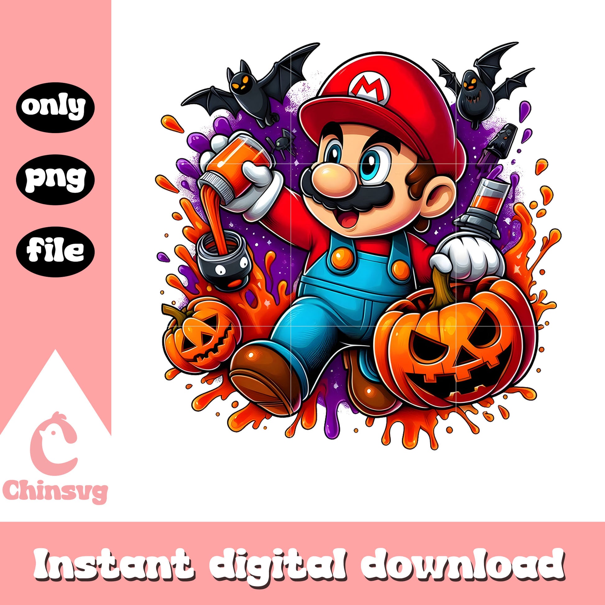 Mario hand candy halloween splatted effect png, halloween mario png