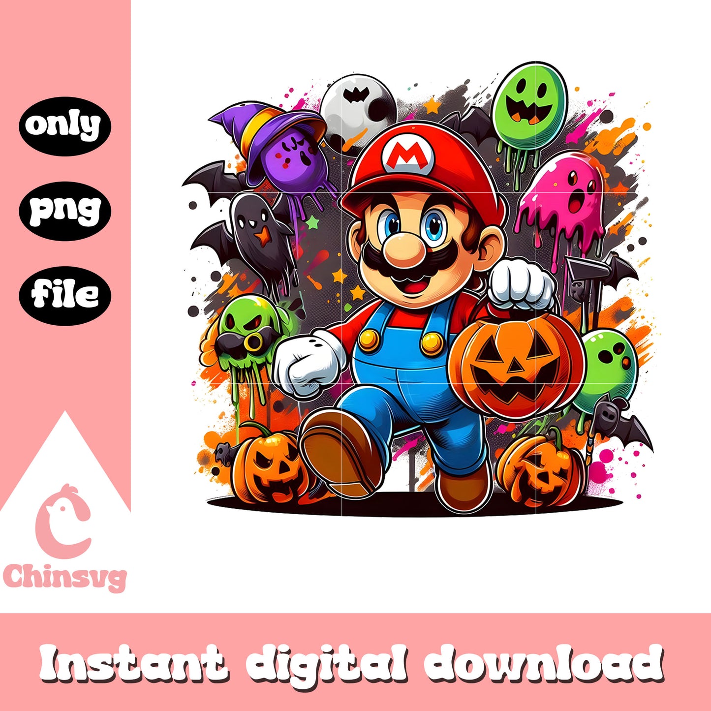 Mario hand pumpkin color ghost png, halloween super mario png
