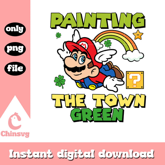 Mario painting the town green png, happy saint patricks day png