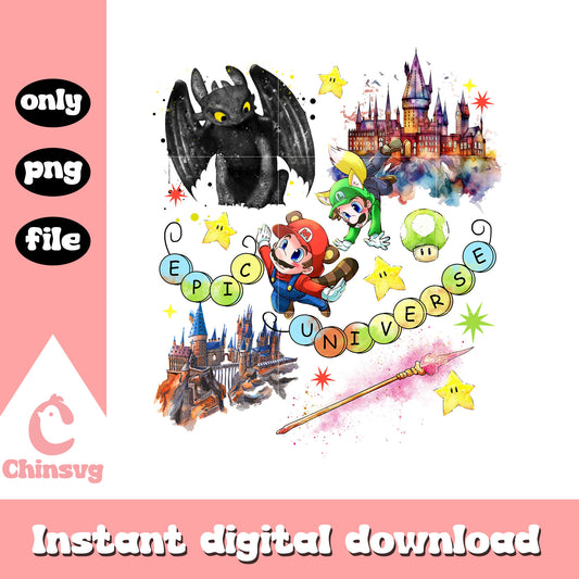 Mario toothless castle clipart design png, epic universe png