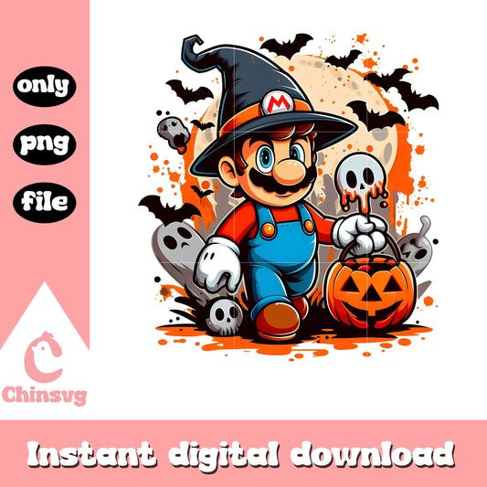 Mario witch halloween pumpkin png, super mario halloween png