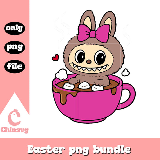 Marshmallow hot cocoa labubu cute doll png, labubu clothes png