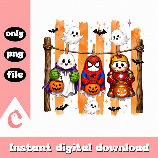 Marvel Ghost Halloween PNG, Spiderman Iron Man Boo PNG, Halloween PNG
