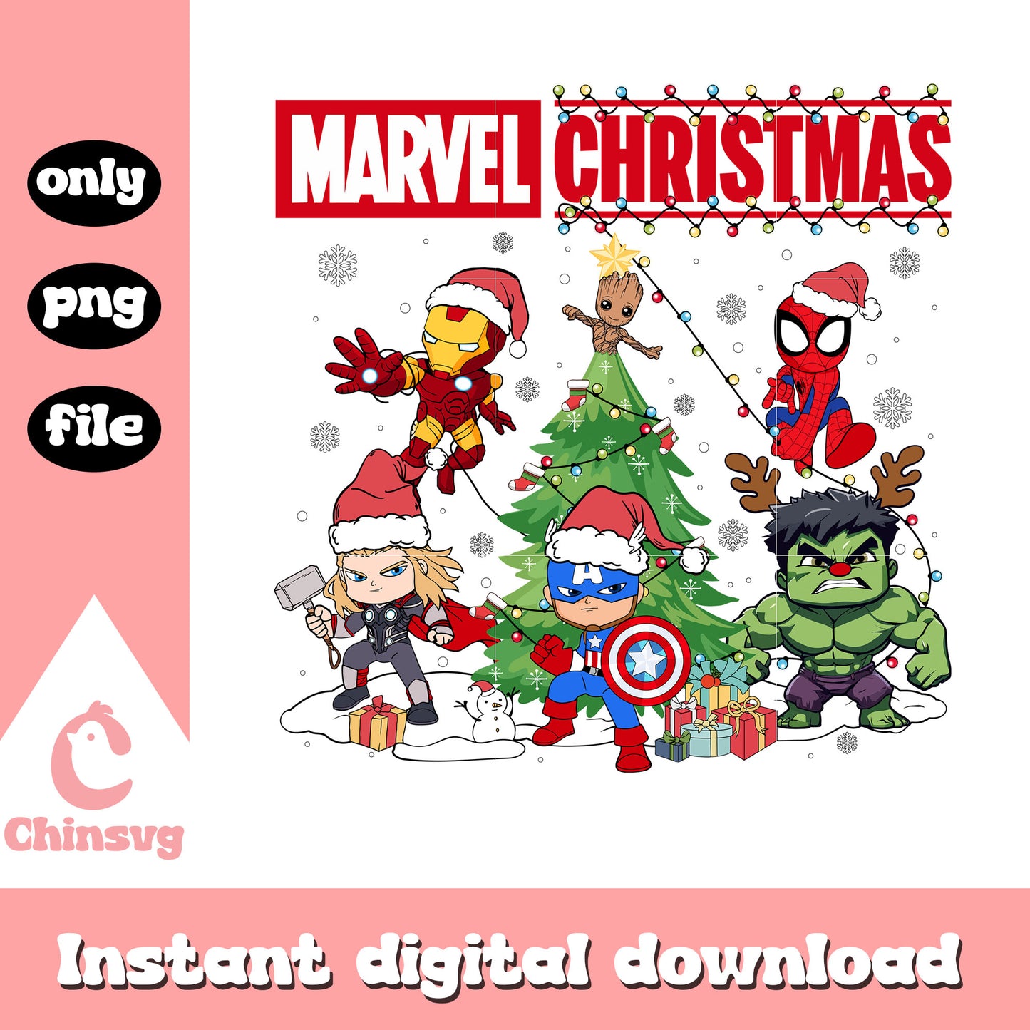 Marvel christmas tree characters design png, christmas marvel png