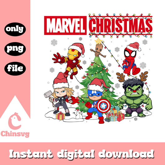 Marvel christmas tree characters design png, christmas marvel png