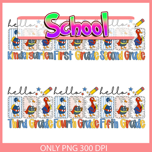 Marvel goose hello grades design bundle png, school day png