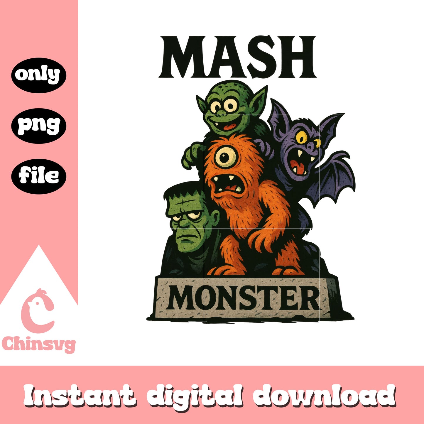 Mash monster vintage design png, mash monster movie png