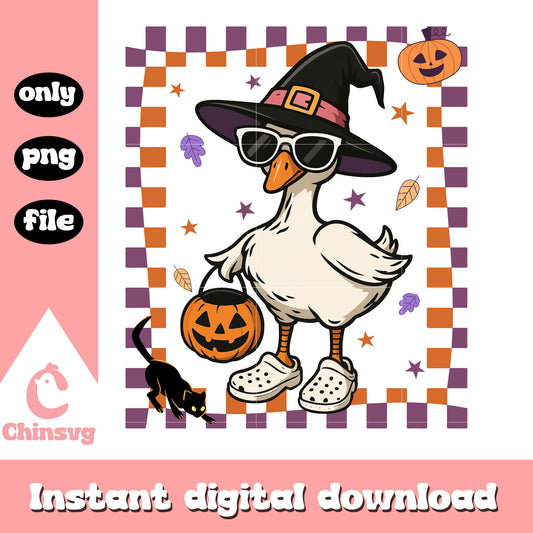 Matching halloween girl pumpkin design png, goose halloween png