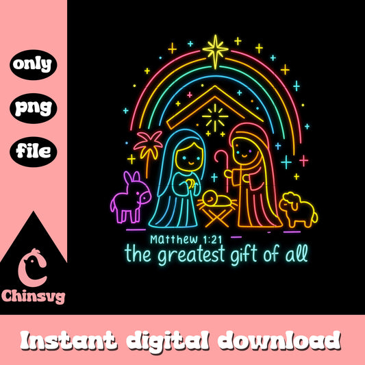 Matthew 121 the greatest gift neon png, christmas jesus png